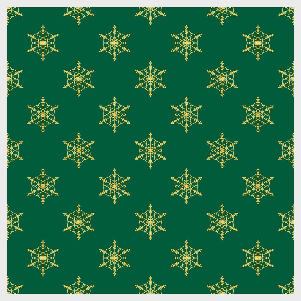 gouden sneeuwvlok naadloze patroon op groene achtergrond. vector kerst ornament ontwerp voor prints, wenskaart, digitaal, web, behang.