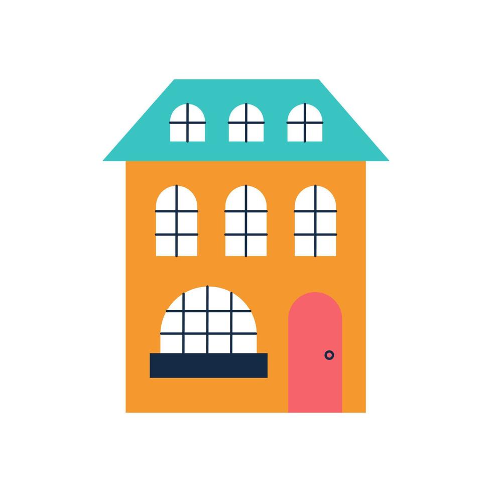 schattig oranje huis van drie verdiepingen. platte vectorillustratie vector