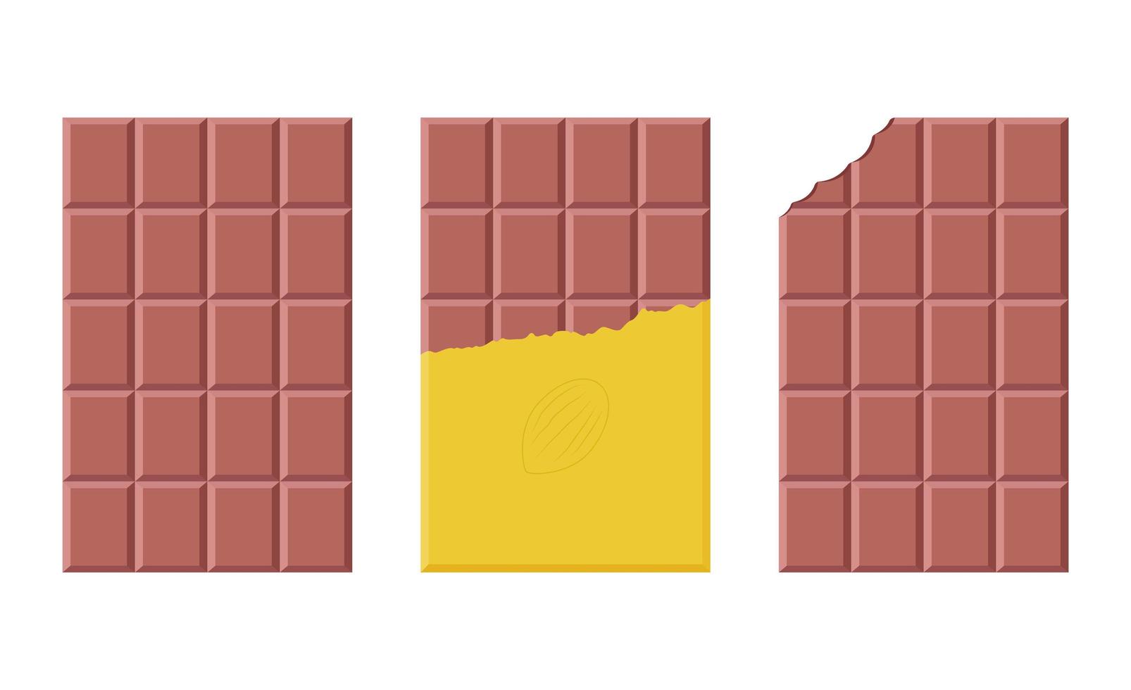 set van melkchocoladereep in een open verpakking op witte achtergrond. platte vectorillustratie vector