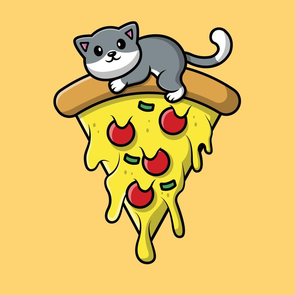 schattige kat op pizza cartoon vector pictogram illustratie.
