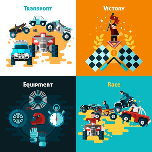 Offroad Concept Icons Set vector