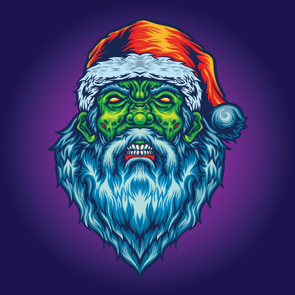 enge kerstman kwaadaardige zombie kerstmuts illustraties vector