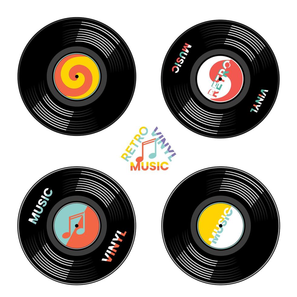 vintage vinylrecord instellen. pictogram, ontwerpelement geïsoleerd op een witte achtergrond. vector