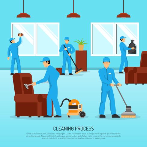 Industriële reiniging Team werken vlakke Poster vector