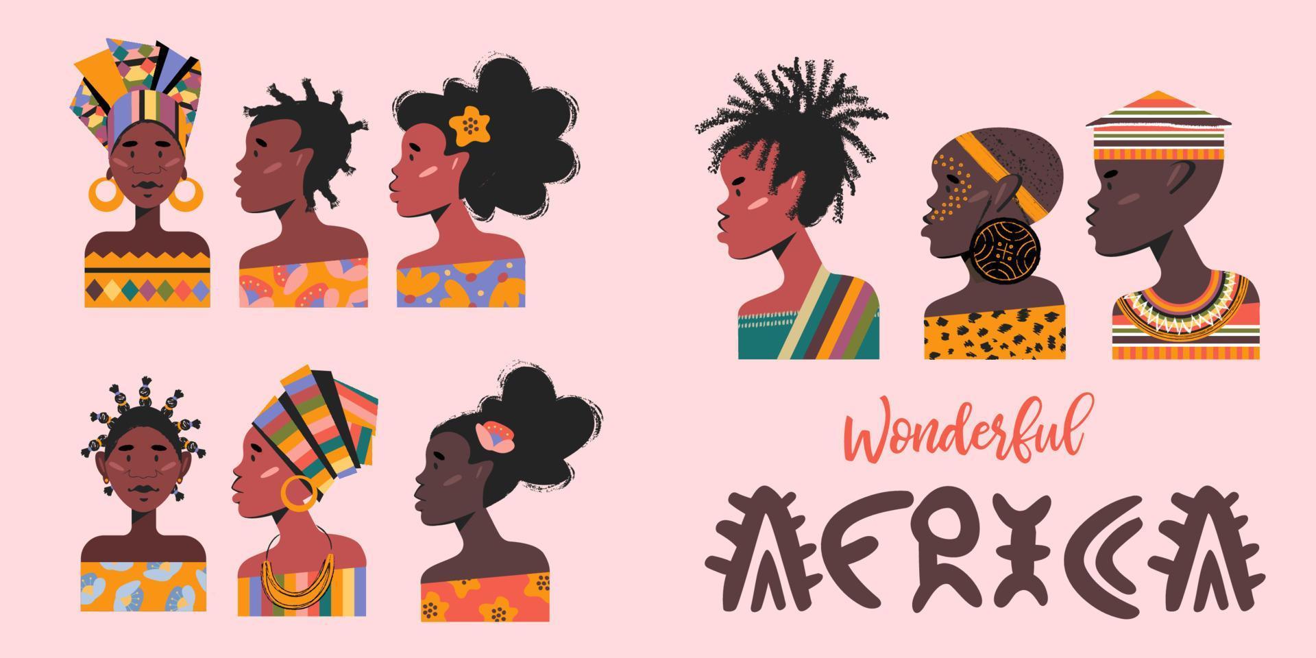 vrouwen en mannen zijn Afrikanen. set portretten van Afrikanen. vectorillustratie. vector