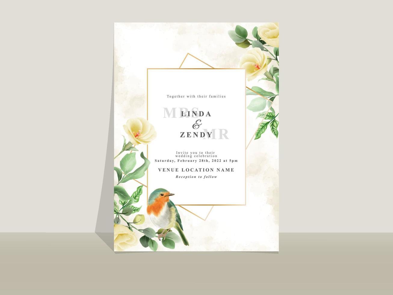 bruiloft uitnodigingskaart sjabloon gele bloemen thema vector
