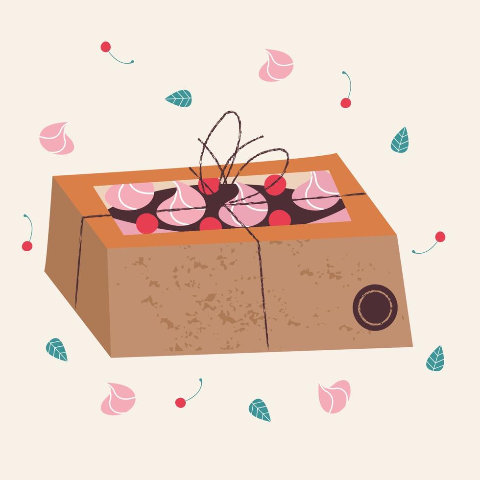 kraftdoos met een cake. vectorillustratie. vector