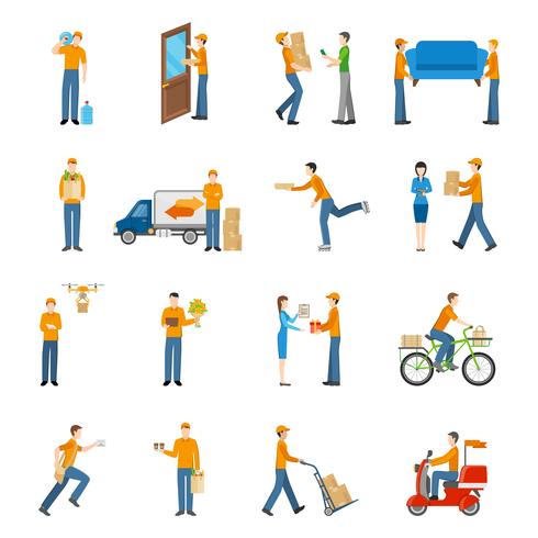 Levering Courier Mensen Icons Set vector