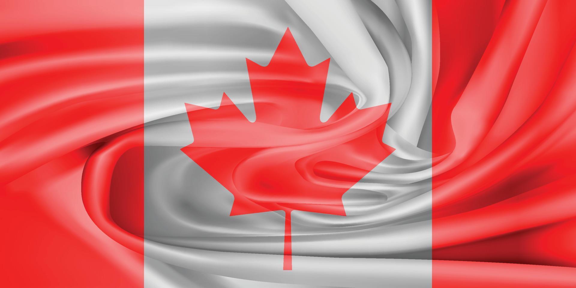 de nationale vlag van canada. het symbool van de staat op golvende katoenen stof. realistische vectorillustratie.vlagachtergrond met doektextuur vector