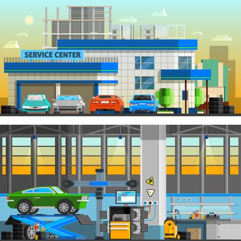 Auto service vlakke horizontale banners vector