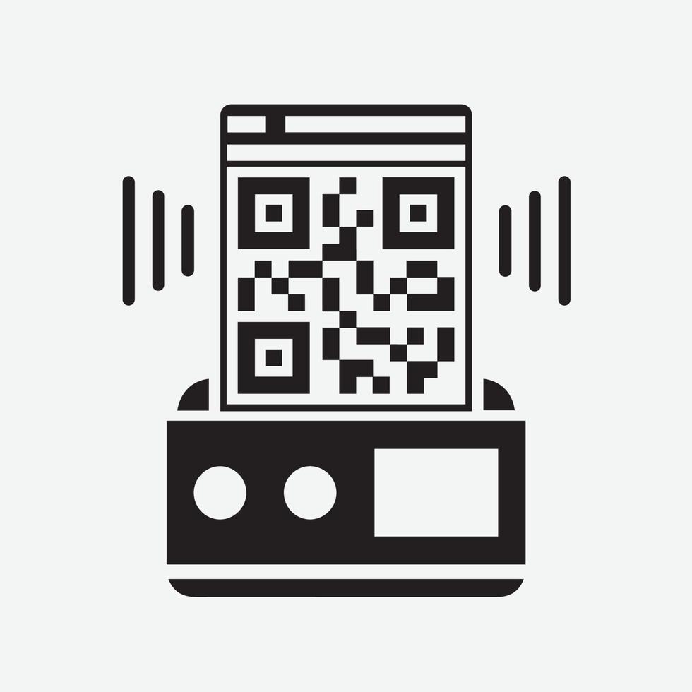 digitaal qr-codescannerlogo. concept van technologie voor snelle betaling of tech betalingsmethode met witte achtergrond. vector