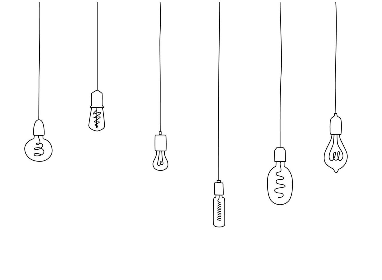 hangende gloeilampen instellen lijnillustratie. moderne hanglamp doodle tekening. verlichtingsontwerp binnenelement. vector