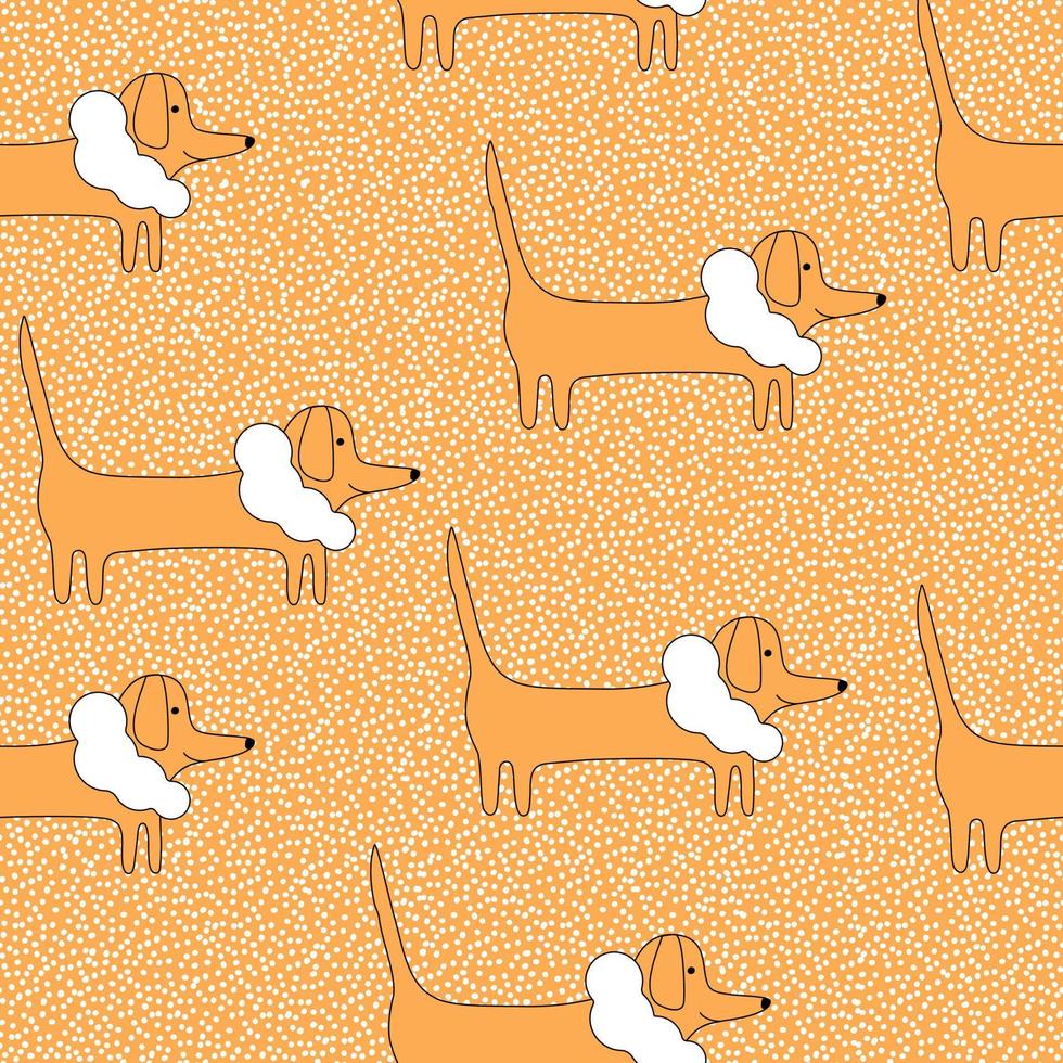 teckel hond naadloze patroon met stippen. dierlijke vectorillustratie op Goudsbloem achtergrond. goof voor textiel, stof, inpakpapier, verpakking, kleding, print. vector