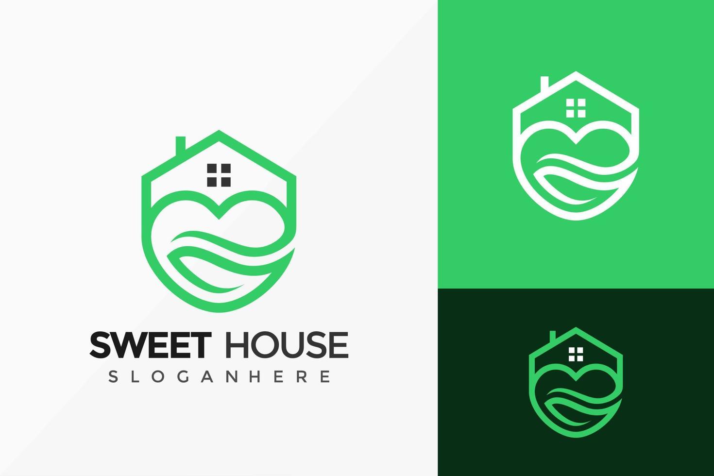 zoet huis blad logo ontwerp, merk identiteit logo's ontwerpen vector illustratie sjabloon