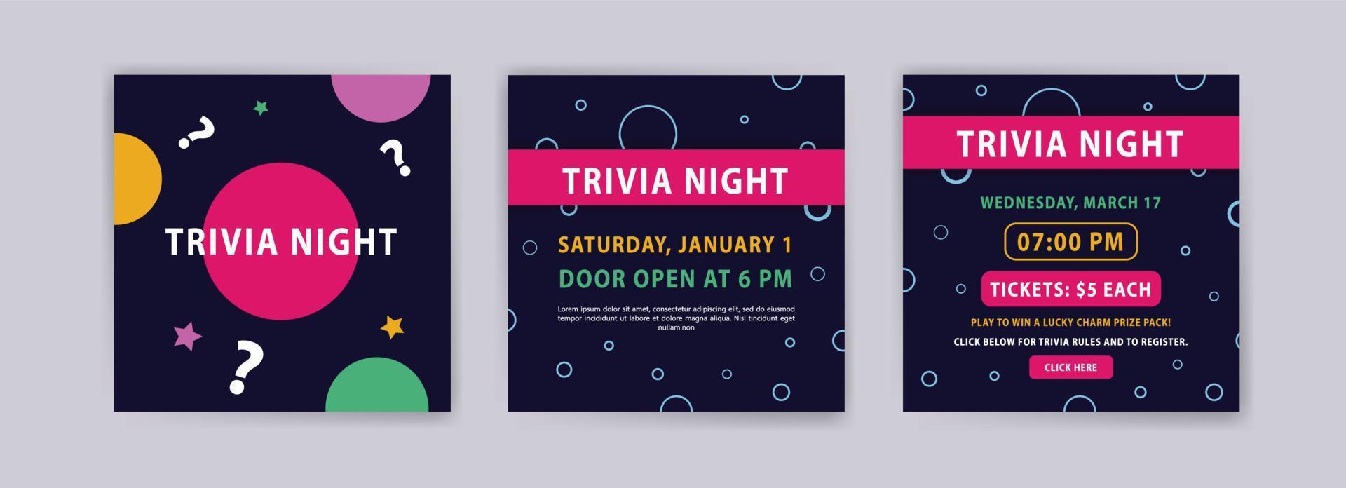 trivia avond. vector poster en social media postsjabloon.