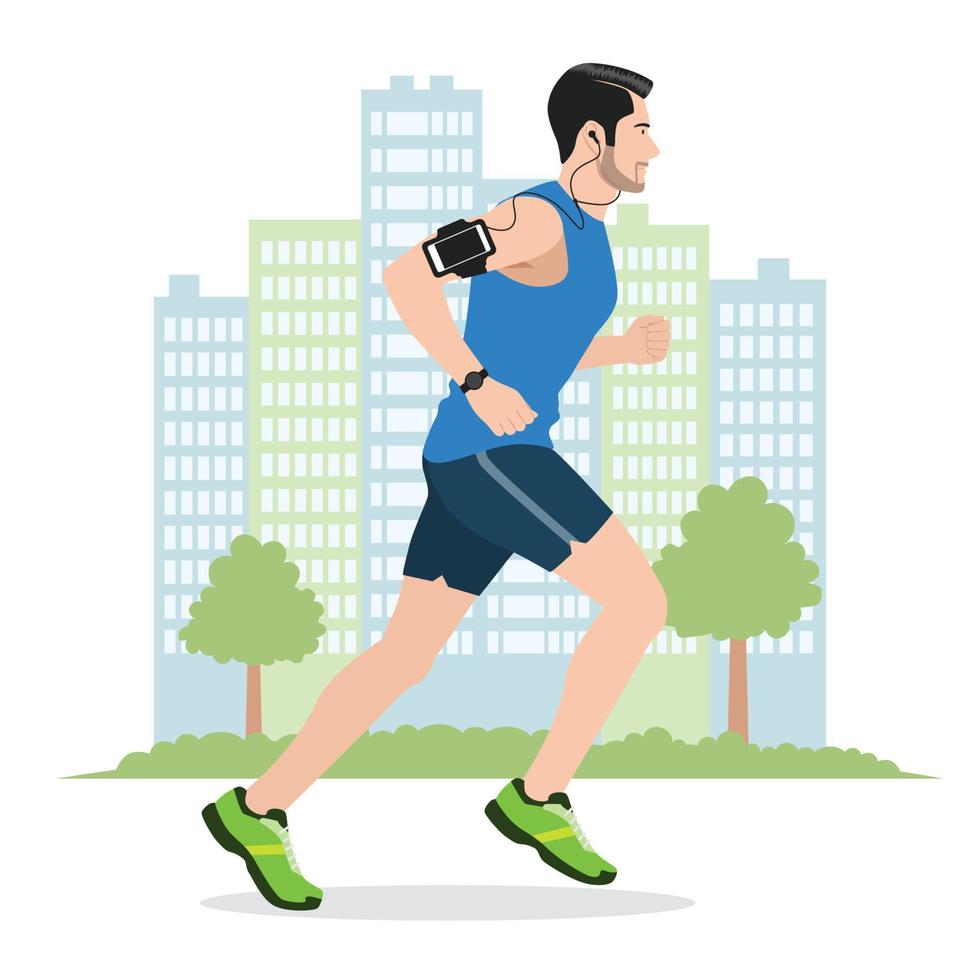 illustratie van een man die een oortelefoon draagt tijdens het hardlopen vector