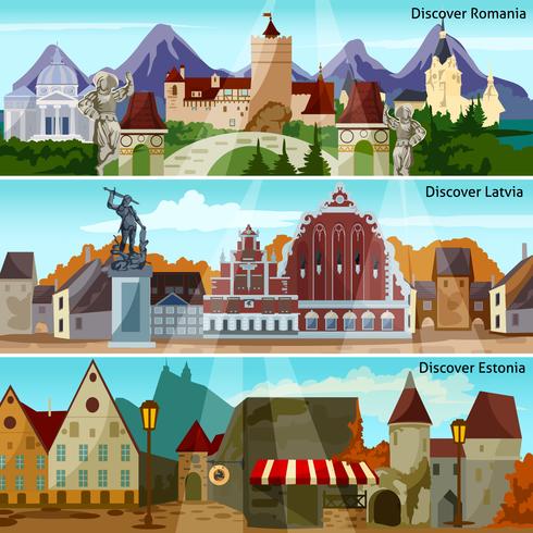 Europese stadsgezichten banners set vector