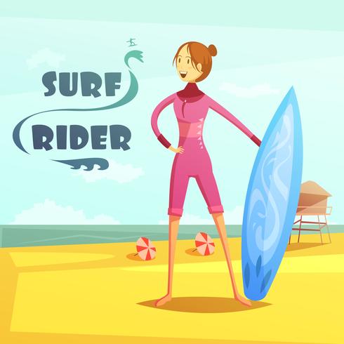 Surfen en surfen Rider Retro Cartoon afbeelding vector