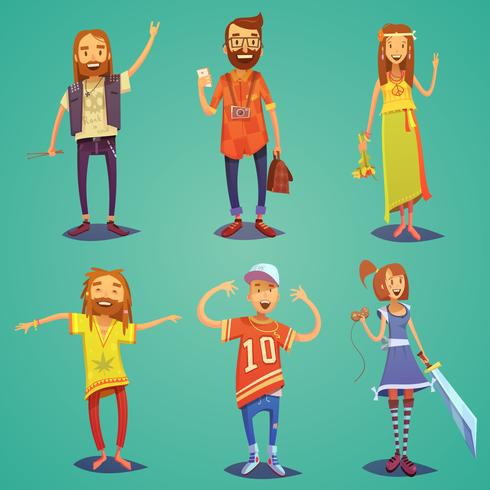 Subcultuur Hipster Mensen Cartoon figuren instellen vector