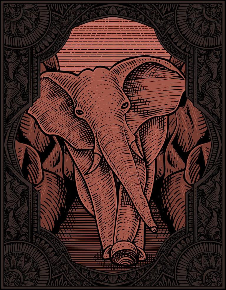 illustratie vintage olifant met gravure stijl vector