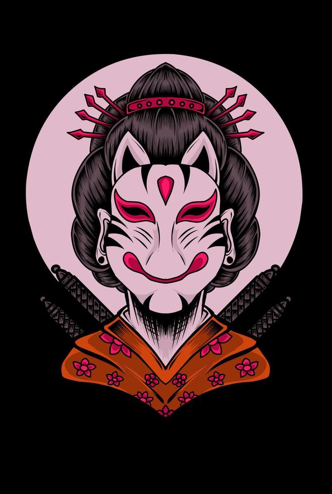 illustratie vector geisha vrouw met masker