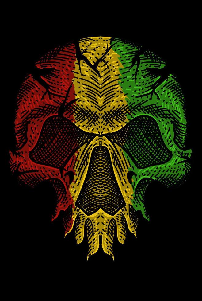 illustratie schedel hoofd met reggae kleur vector
