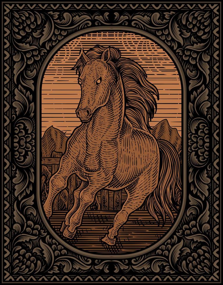 illustratie vintage paard met gravure stijl vector
