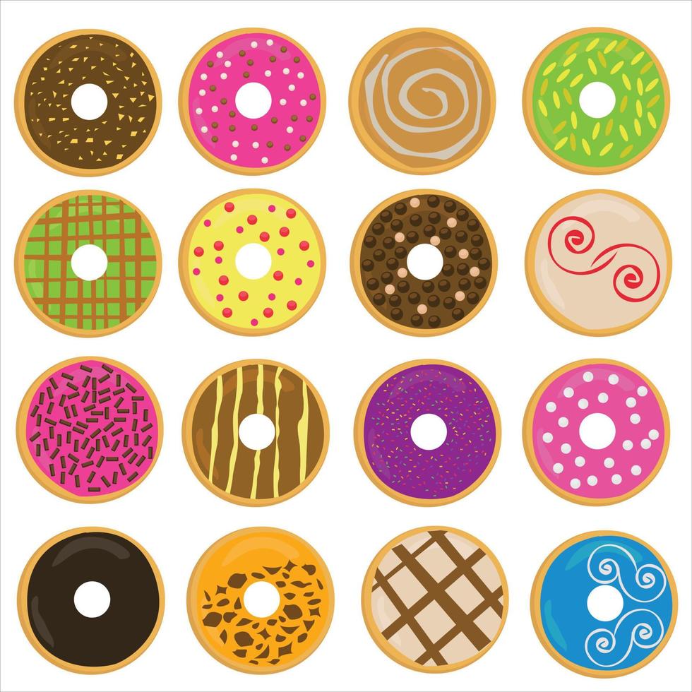 kleurrijke donuts kunnen worden gebruikt voor voedselmenu, decoratie, afbeelding op de verpakking, enz. vector