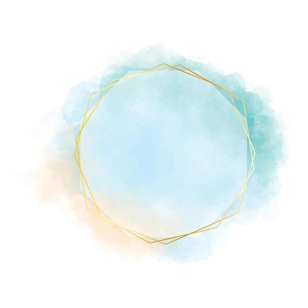 blauw groene en oranje aquarel cirkel plons met gouden frame vector