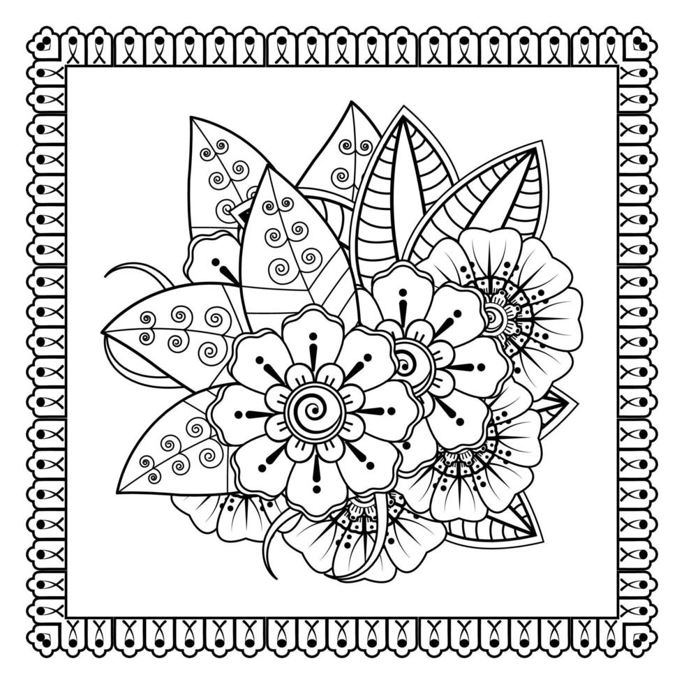 mehndi bloem voor henna, mehndi, tatoeage, decoratie. decoratief ornament in etnische oosterse stijl, doodle ornament, schets hand tekenen. kleurboek pagina. vector