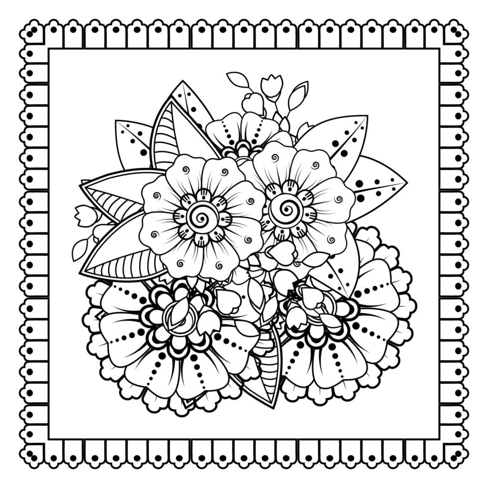 mehndi bloem voor henna, mehndi, tatoeage, decoratie. decoratief ornament in etnische oosterse stijl, doodle ornament, schets hand tekenen. kleurboek pagina. vector