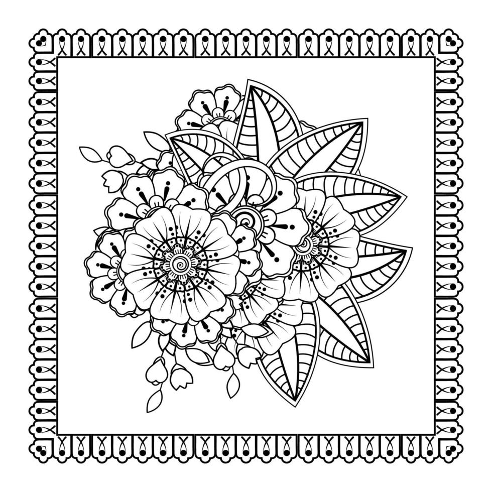 mehndi bloem voor henna, mehndi, tatoeage, decoratie. decoratief ornament in etnische oosterse stijl, doodle ornament, schets hand tekenen. kleurboek pagina. vector