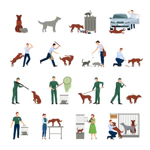 Verdwaalde dieren Icons Set vector