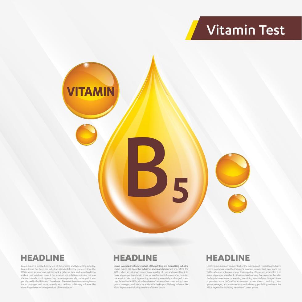 vitamine b5 zon icoon collectie set, lichaam cholecalciferol. gouden druppel vitamine complex druppel. medisch voor heide vectorillustratie vector