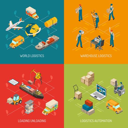 Logistiek Concept 4 Isometrische Icons Set vector