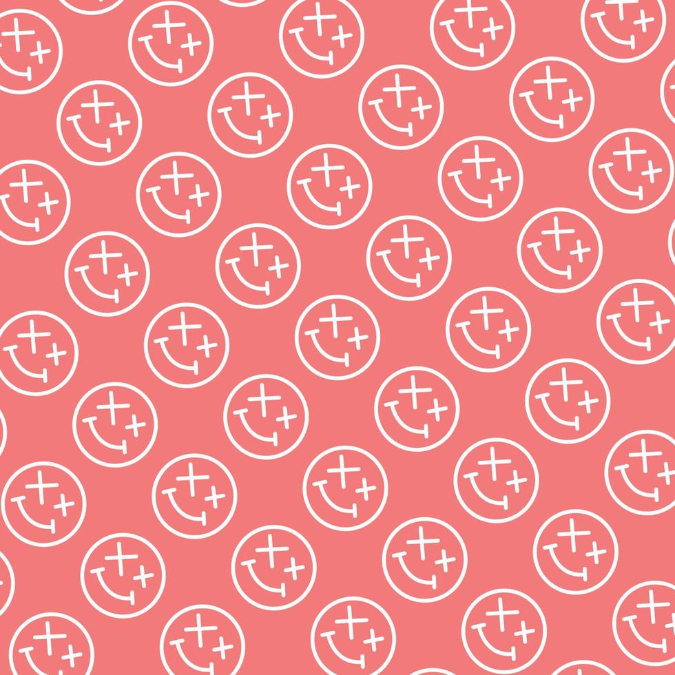 naadloos patroon met schattige smiley verspilde doodle gezichtsvorm roze witte achtergrond klaar voor uw ontwerpverpakking vector