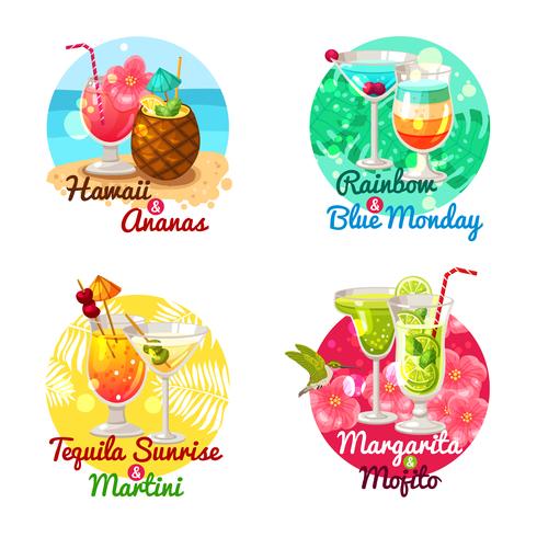 tropische cocktails plat vector