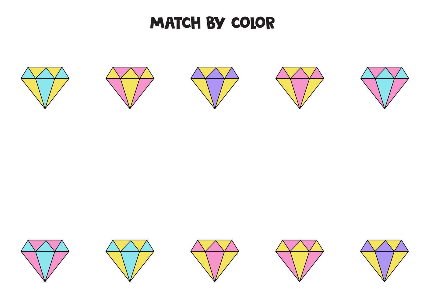 kleuraanpassingsspel voor kleuters. match schattige diamanten op kleur. vector