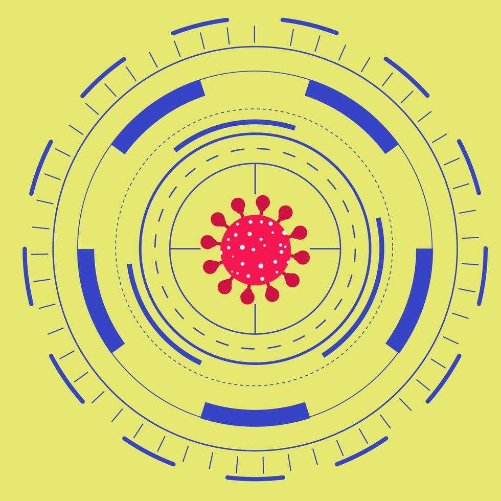 het virus schieten. virus in het vizier van een doelwit. metafoor voor de bestrijding van het virus, de epidemie. epidemiologisch gevechtsconcept. vector