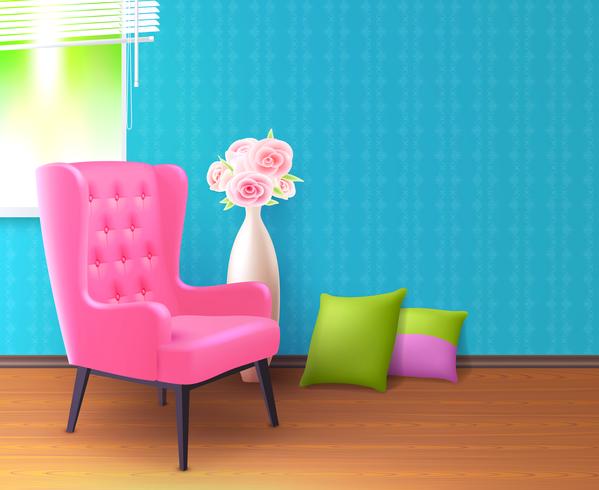Roze stoel realistische interieur poster vector