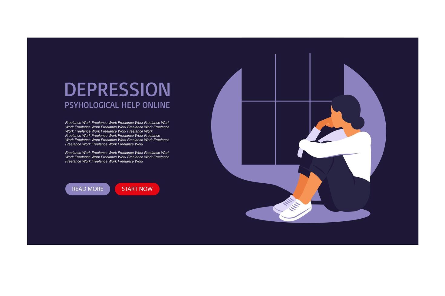 jonge depressieve vrouw zit bij het raam. depressie, gezondheid, stress en emotie concept voor website-ontwerp of landing webpagina. vector