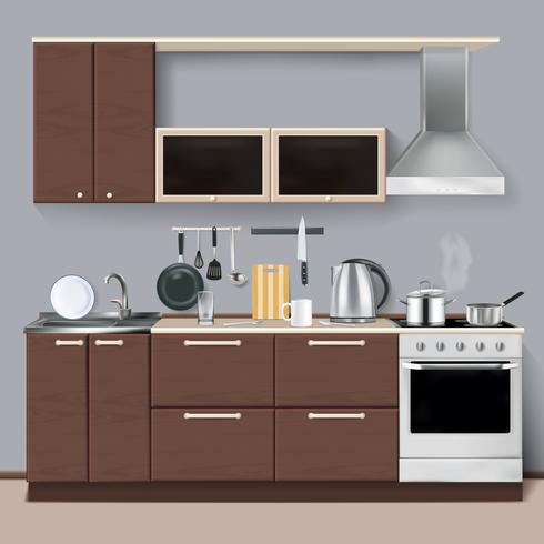 Modern keukenbinnenland in realistische stijl vector
