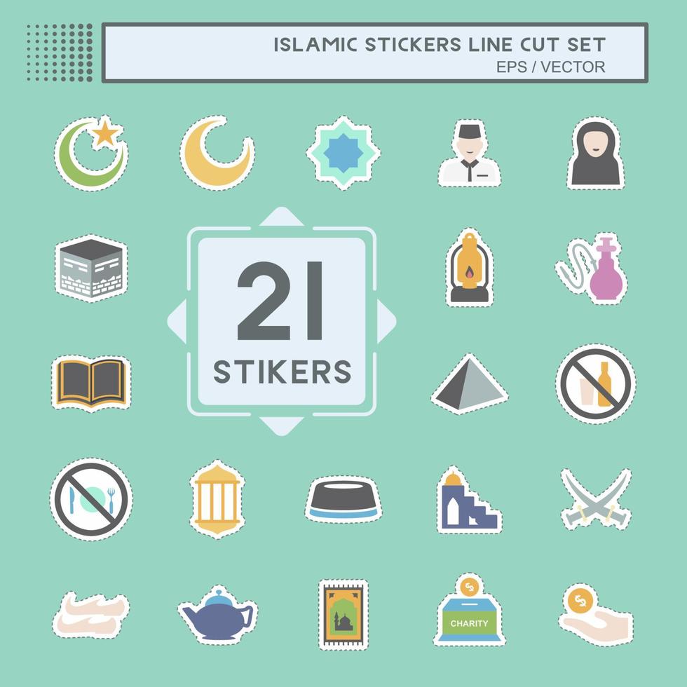 stickerset islamitisch - lijnsnede - eenvoudige illustratie vector