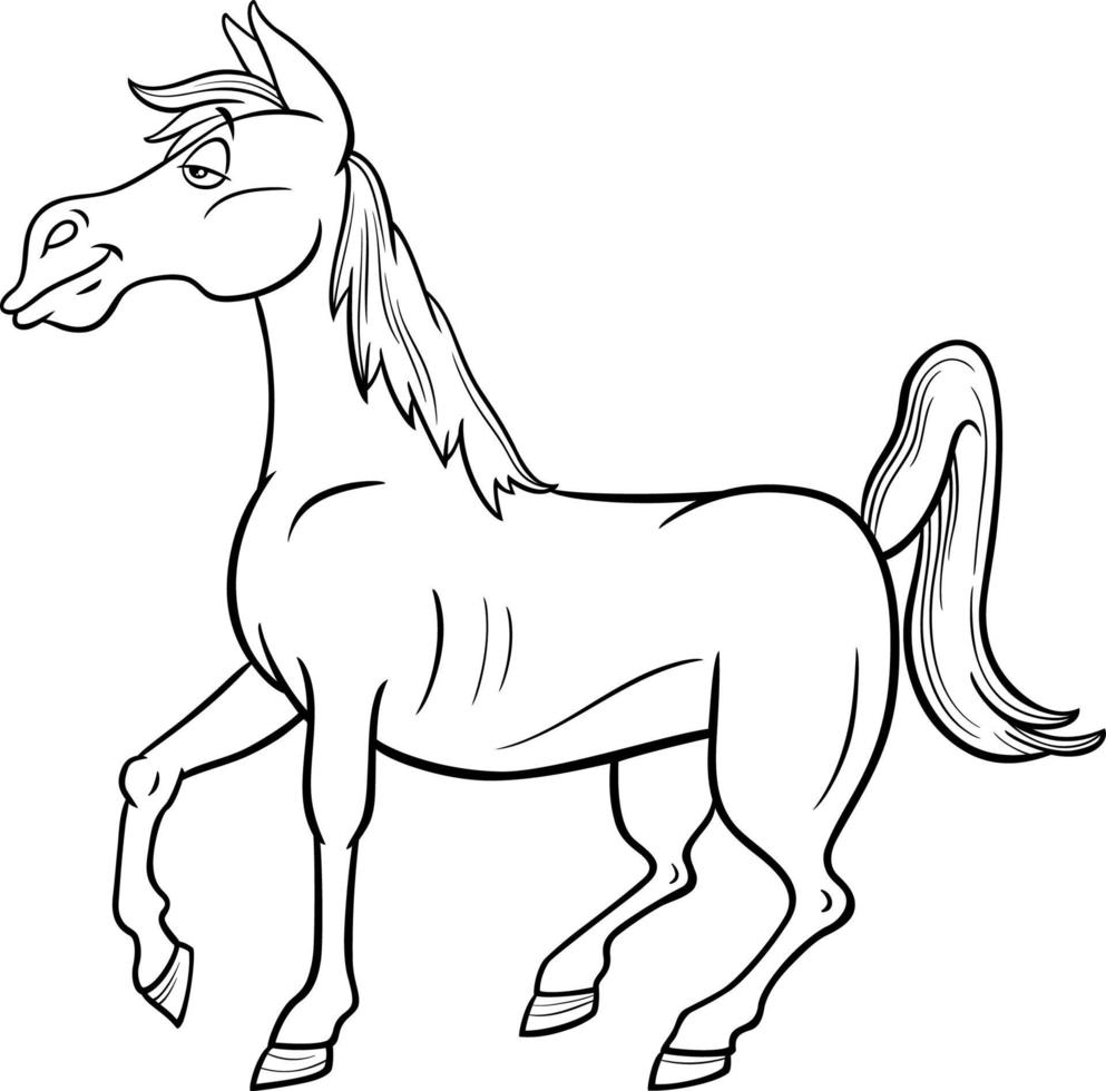 grappige cartoon paard boerderij dier karakter kleurboek pagina vector