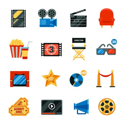 Flat Cinema decoratieve Icons Set vector