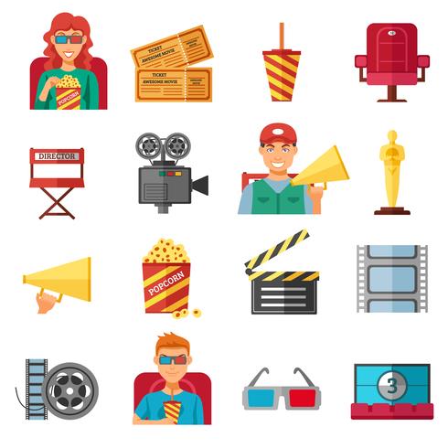 Flat Color Cinema Decoratieve iconen Collectie vector