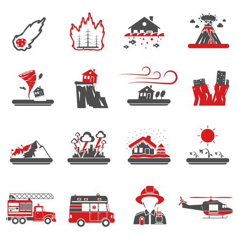 Natuurramp Red Black Icons Collection vector