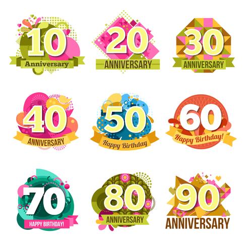 Flat Anniversary emblemen Set vector