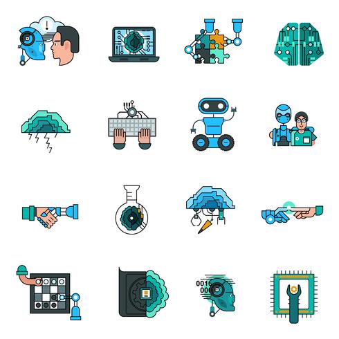 Kunstmatige intelligentie lijn Icons Set vector