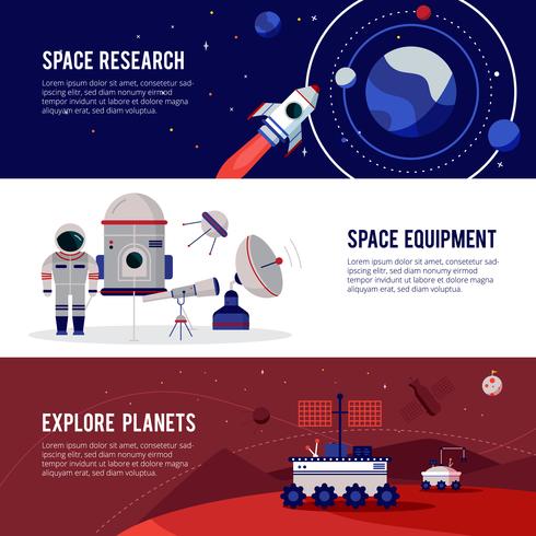 Space Research Flat Horizontal Banners Set vector